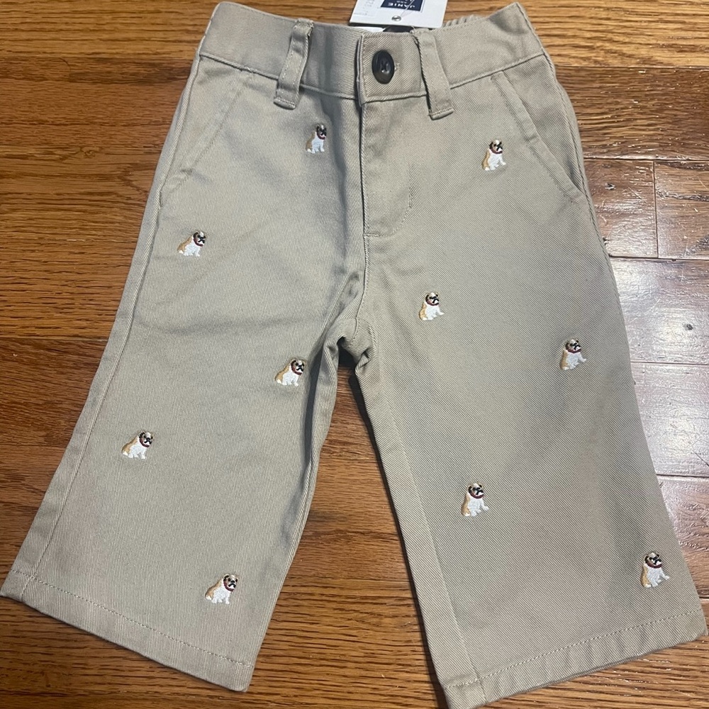 Janie and Jack new with tag bulldog embroidered khaki pants